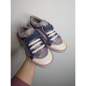 See Kai Run Sparkle Sneakers Girls Size 2.5 kids Glitter Denim Velcro Shoes